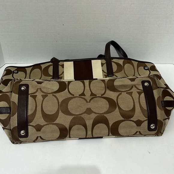Coach Signature Striped Brown Tote Bag Large - Picture 8 of 8